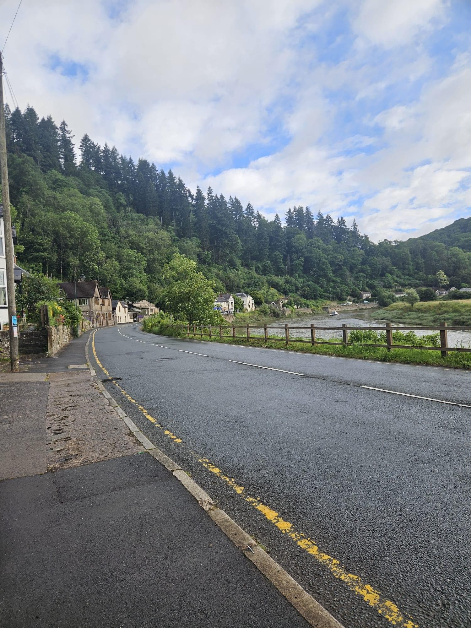 The River Wye, road and wooded valley at Tintern